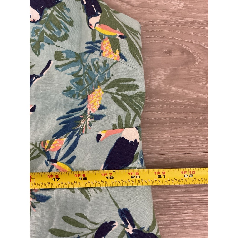 Jessica London 18W Linen Blend Dress Turquoise Floral Bird Print Lined - Picture 9 of 13